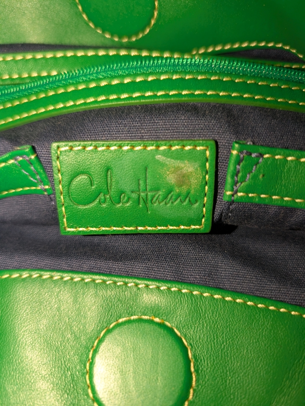 Cole Haan Natural Canvas And Kelly Green Leather Shoulder Bag - Picture 7 of 7